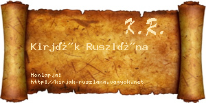 Kirják Ruszlána névjegykártya